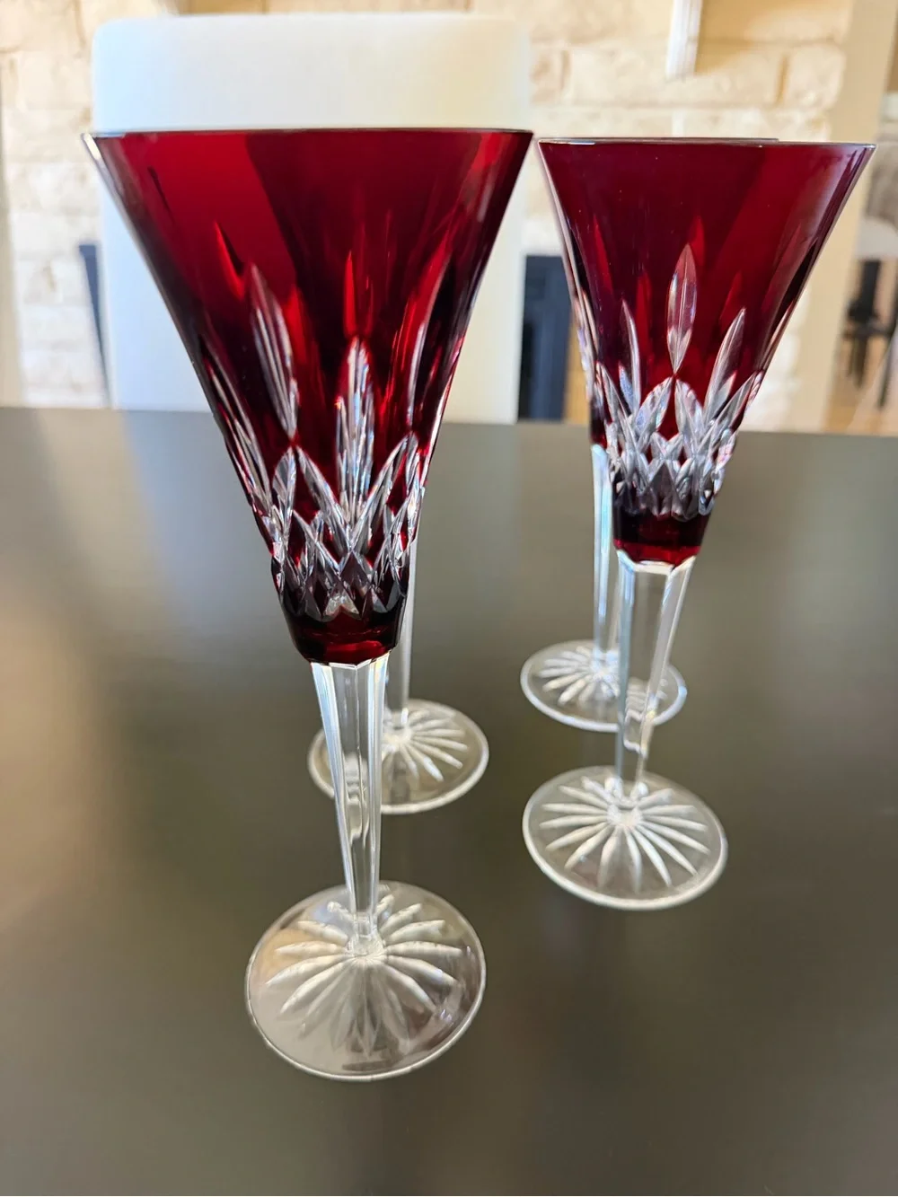 Waterford Rare Ruby Red Lismore Crystal Champagne Flutes